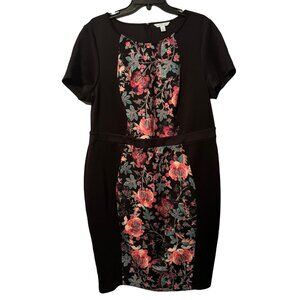 Boutique Black & Floral Knee-Length Dress  Size 1X Polyester/Spandex Blend